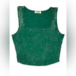 Zenana Outfitters Washed Kelly Green Square Neck Cropped Cami